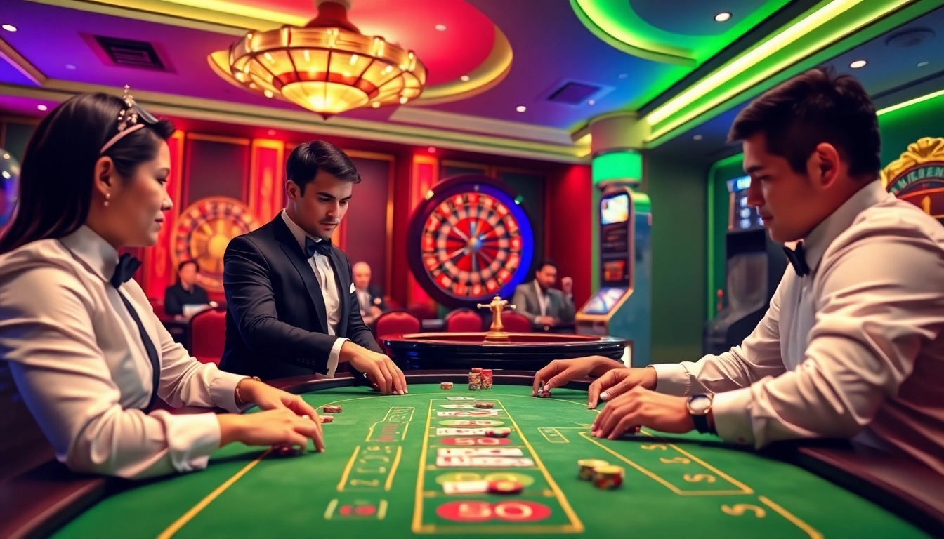 Players enjoying a thrilling game at the qh88 casino table, showcasing excitement and high stakes.