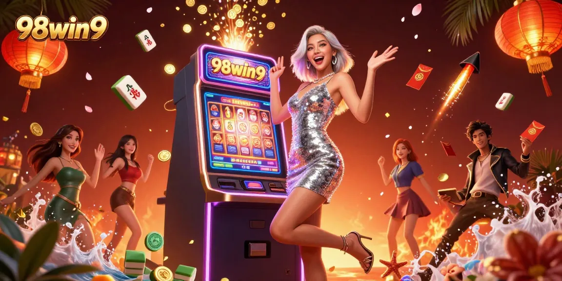Spin jackpots with 98win9 at a lively casino, featuring exciting games and vibrant visuals.