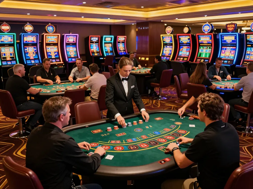 Players engaging in strategic gameplay at SC88 casino tables under vibrant lighting