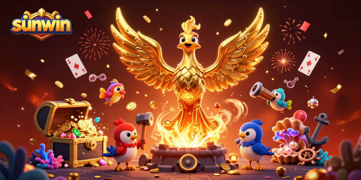 Win big at sunwin with a dazzling golden phoenix and treasure-filled casino scene illustrating jackpot excitement.