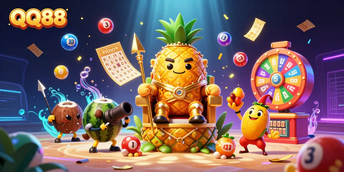 Experience thrilling gameplay at QQ88 with a vibrant scene featuring dynamic lottery elements and engaging characters.