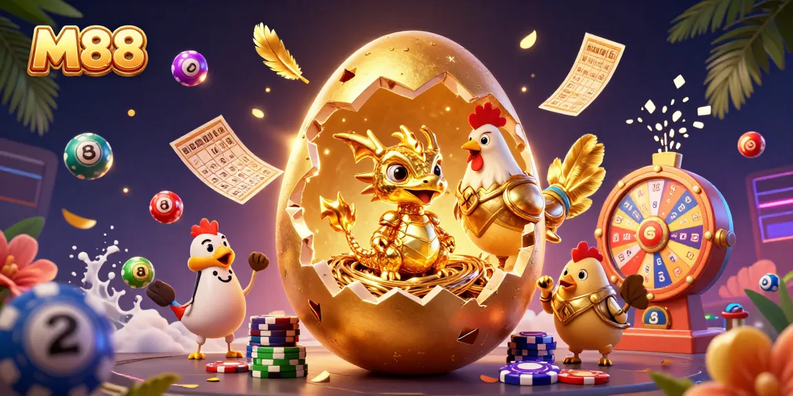Bets come alive at M88 with golden dragon and vibrant lottery elements surrounding the action.