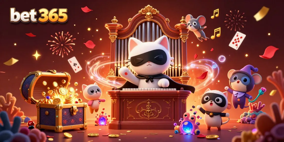 Engage with bet 365 at a vibrant casino scene featuring a playful ghostly cat and acrobat mice.