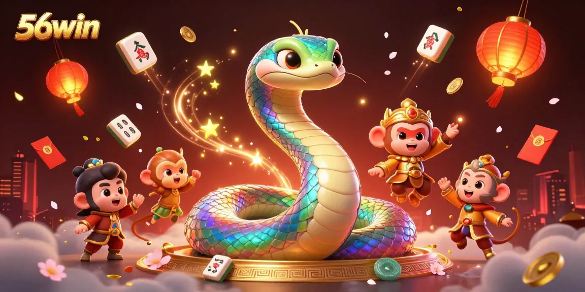 Engage in thrilling games at 56win with captivating visuals of a rainbow serpent and a playful monkey king.