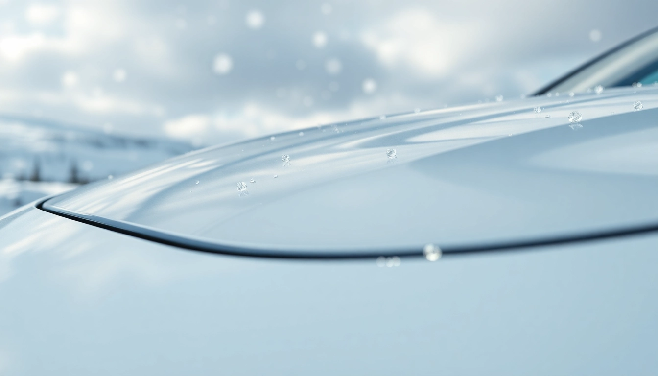 Enhance vehicle PPF winter road salt protection with a clear, shiny surface in snowy conditions.