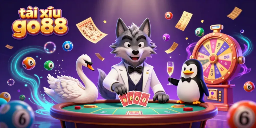 Engage with the exciting atmosphere of tài xỉu go88 featuring whimsical characters and vibrant game elements.