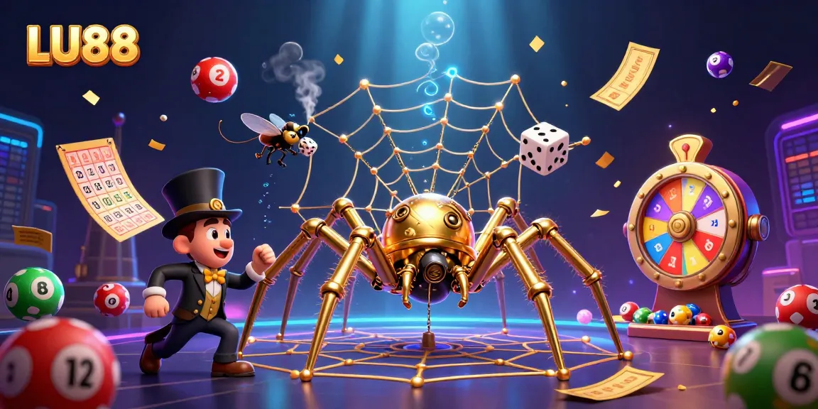 LU88 casino themed illustration featuring vibrant game elements and unique characters in a dynamic scene.