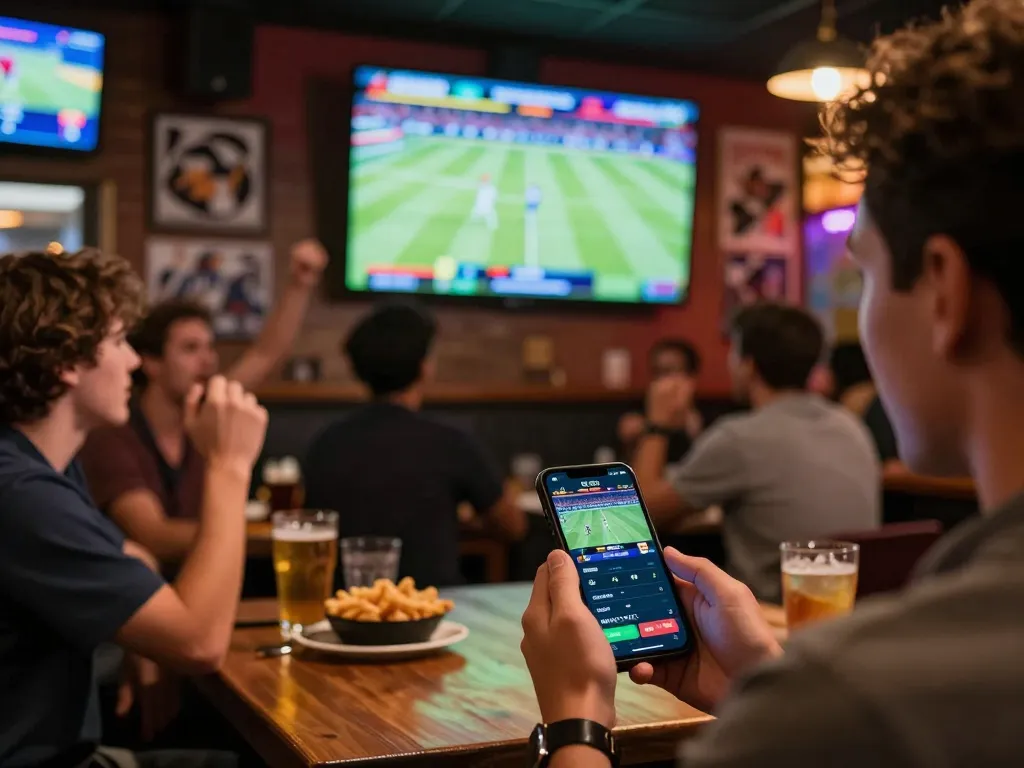 Engaged user places bets on nowgoal app while following live sports action.