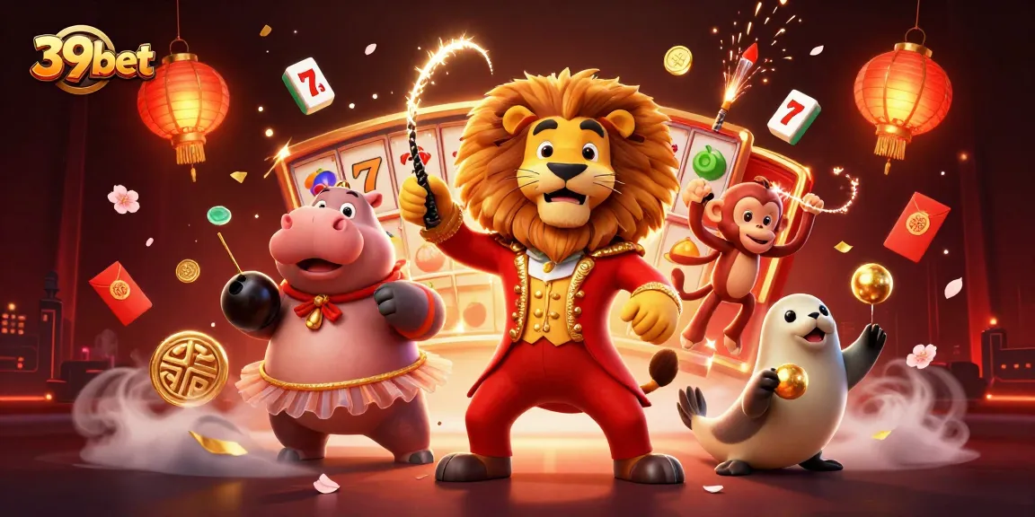 Experience thrilling gameplay at 39bet with vibrant characters, dynamic casino elements, and festive atmosphere.