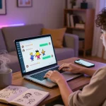 Engaging in ai nsfw chat on a laptop in a cozy setting with ambient lighting.