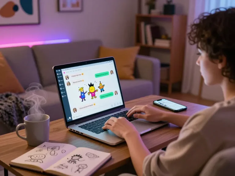 Engaging in ai nsfw chat on a laptop in a cozy setting with ambient lighting.