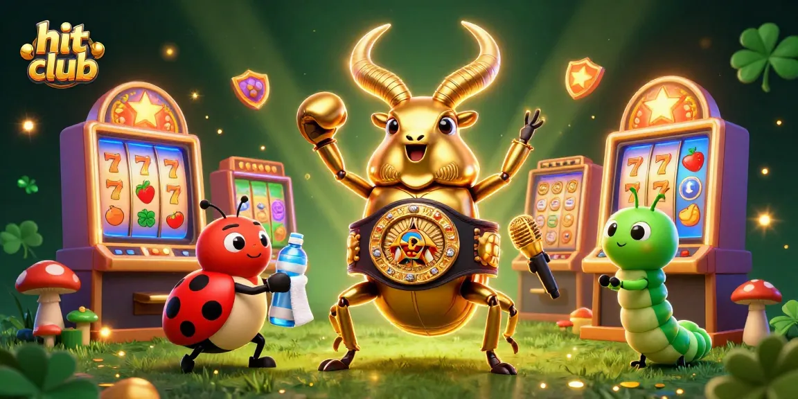 Experience gaming fun at hit club with vibrant slot machines and cartoon characters in a lively casino scene.