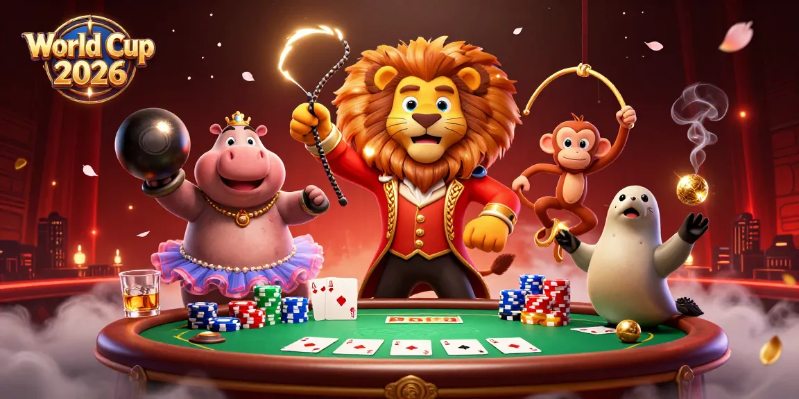 Engage in the exhilaration of World Cup 2026 with vibrant characters and poker elements in a casino setting.